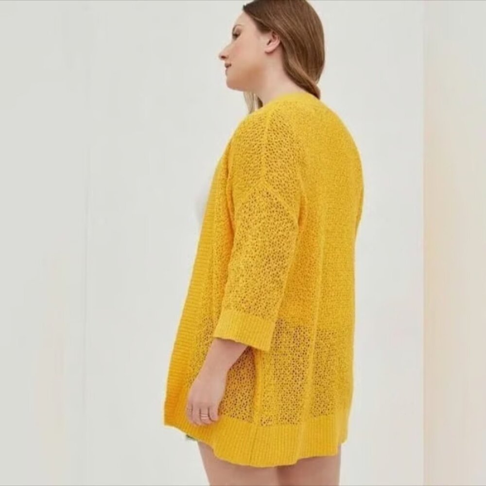 Torrid Yellow Open Stitch Pointelle Knit Cardigan Sweater 3X 22-24 - Picture 3 of 5